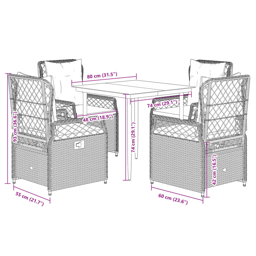5-delige Tuinset met kussens poly rattan beige