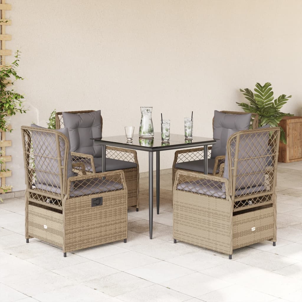 5-delige Tuinset met kussens poly rattan beige