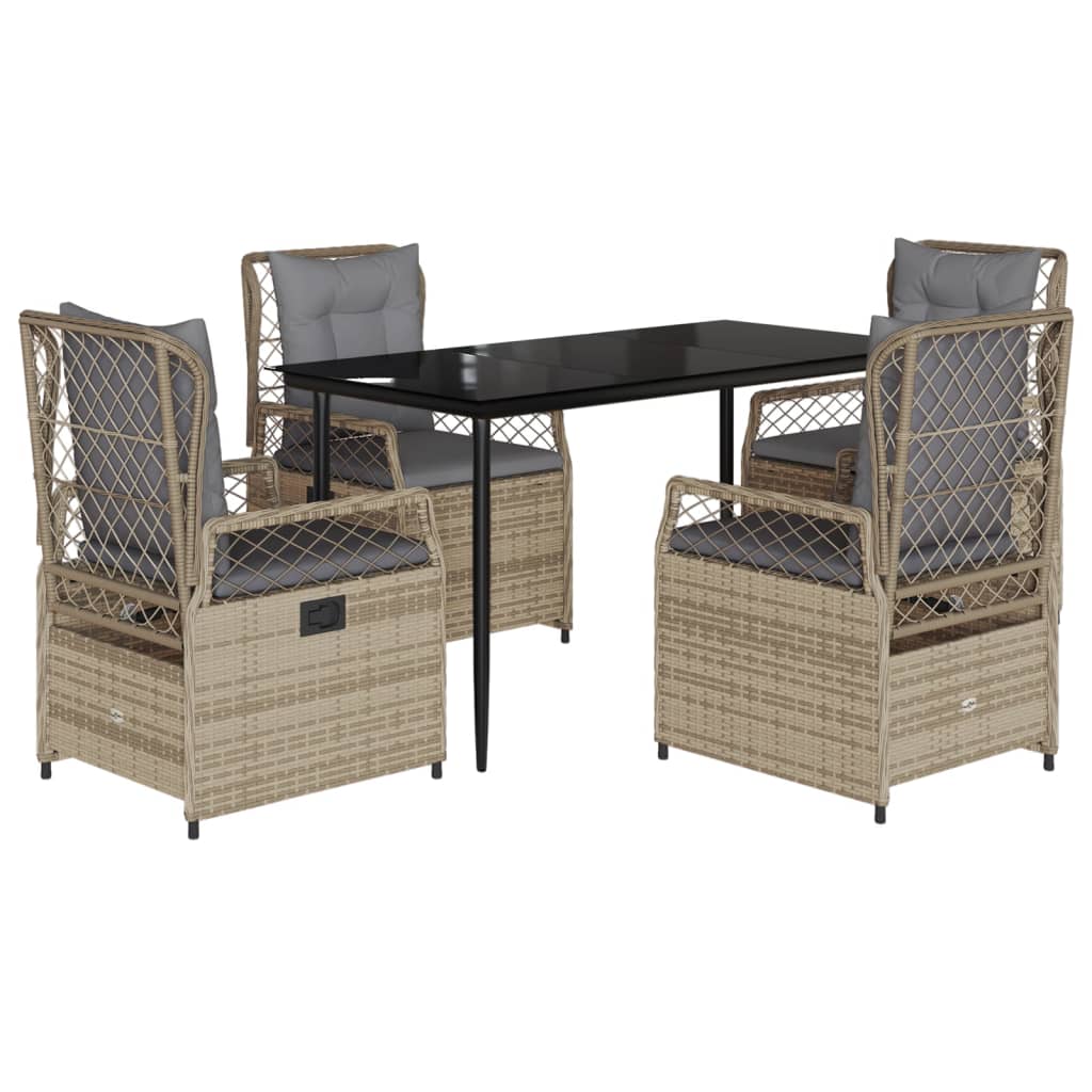 5-delige Tuinset met kussens poly rattan beige
