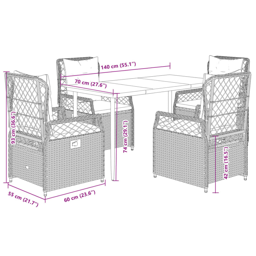 5-delige Tuinset met kussens poly rattan beige