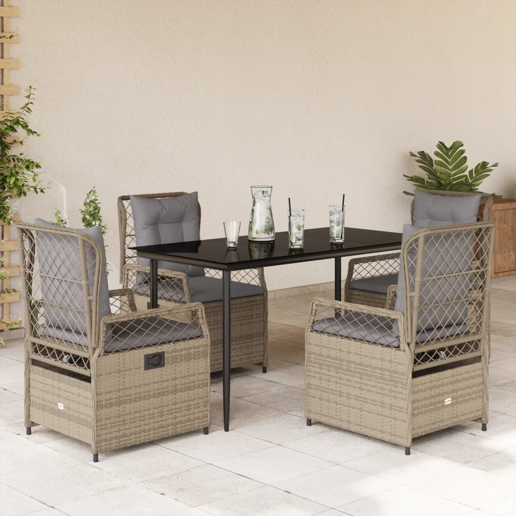 5-delige Tuinset met kussens poly rattan beige