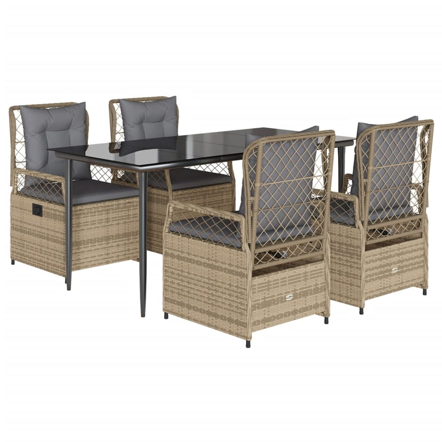 5-delige Tuinset met kussens poly rattan beige