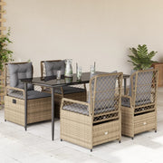 5-piece Garden Set with Cushions, Poly Rattan, Beige