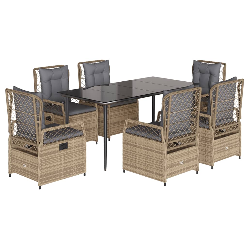 7-delige Tuinset met kussens poly rattan beige