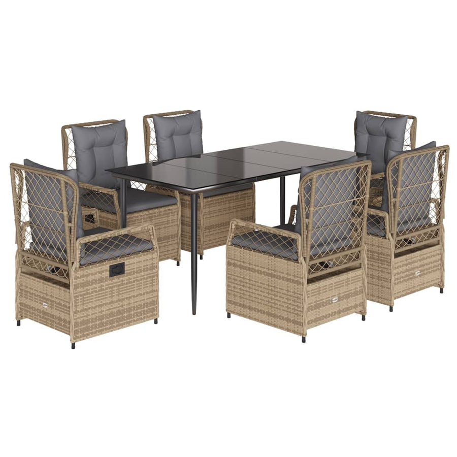 7-delige Tuinset met kussens poly rattan beige