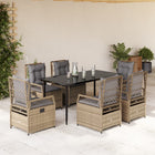 7-Piece Poly Rattan Garden Furniture Set with Cushions - Beige