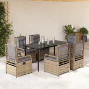 7-Piece Poly Rattan Garden Furniture Set with Cushions - Beige