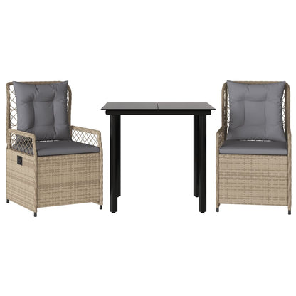 3-delige Tuinset met kussens poly rattan beige