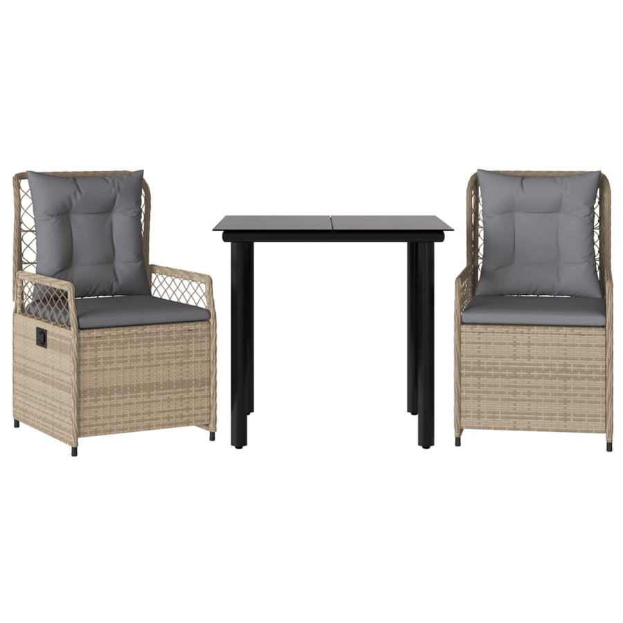 3-delige Tuinset met kussens poly rattan beige