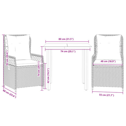 3-delige Tuinset met kussens poly rattan beige