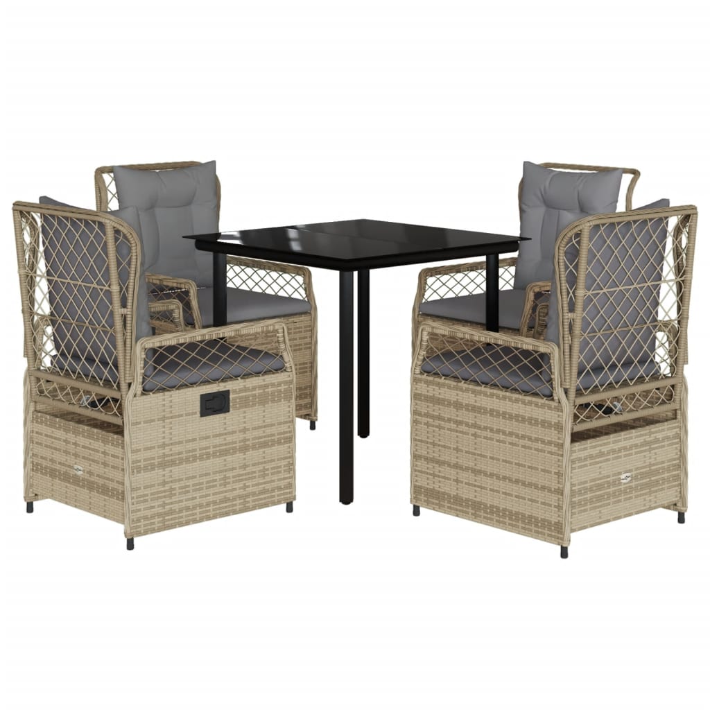 5-delige Tuinset met kussens poly rattan beige