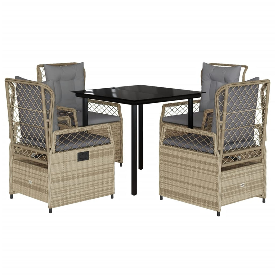 5-delige Tuinset met kussens poly rattan beige