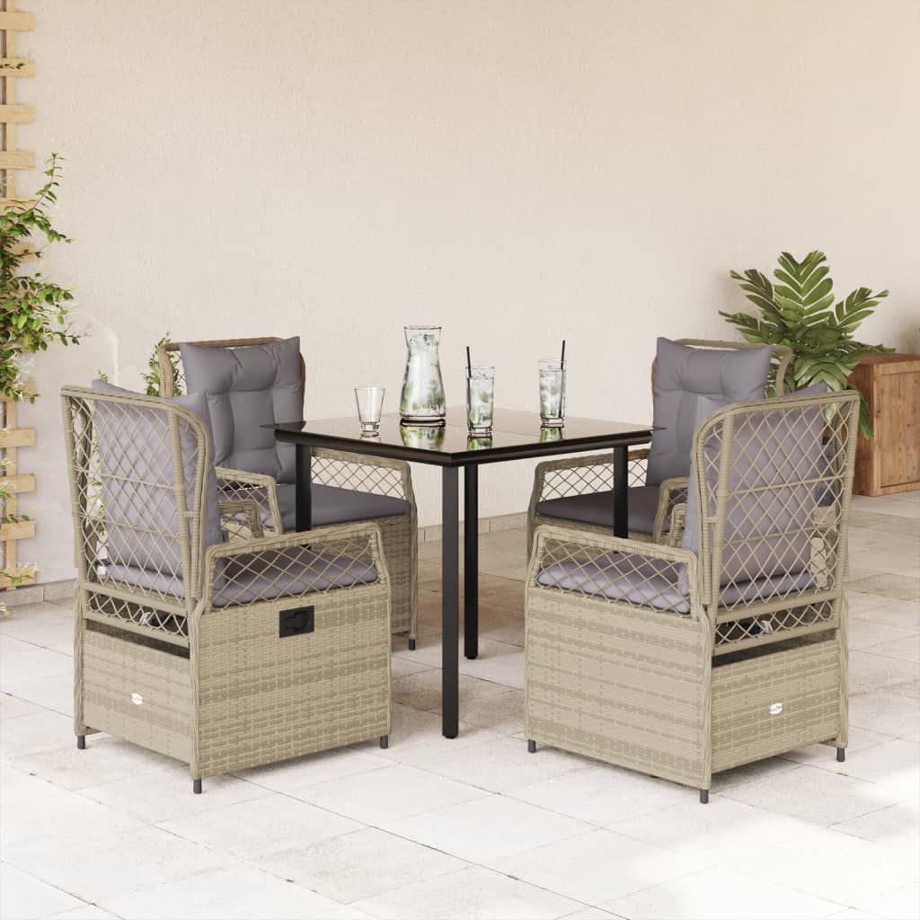 5-delige Tuinset met kussens poly rattan beige
