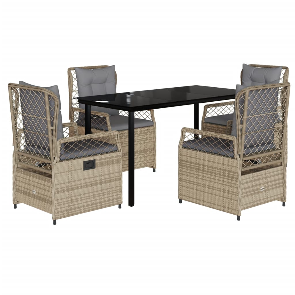 5-delige Tuinset met kussens poly rattan beige