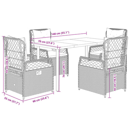 5-delige Tuinset met kussens poly rattan beige