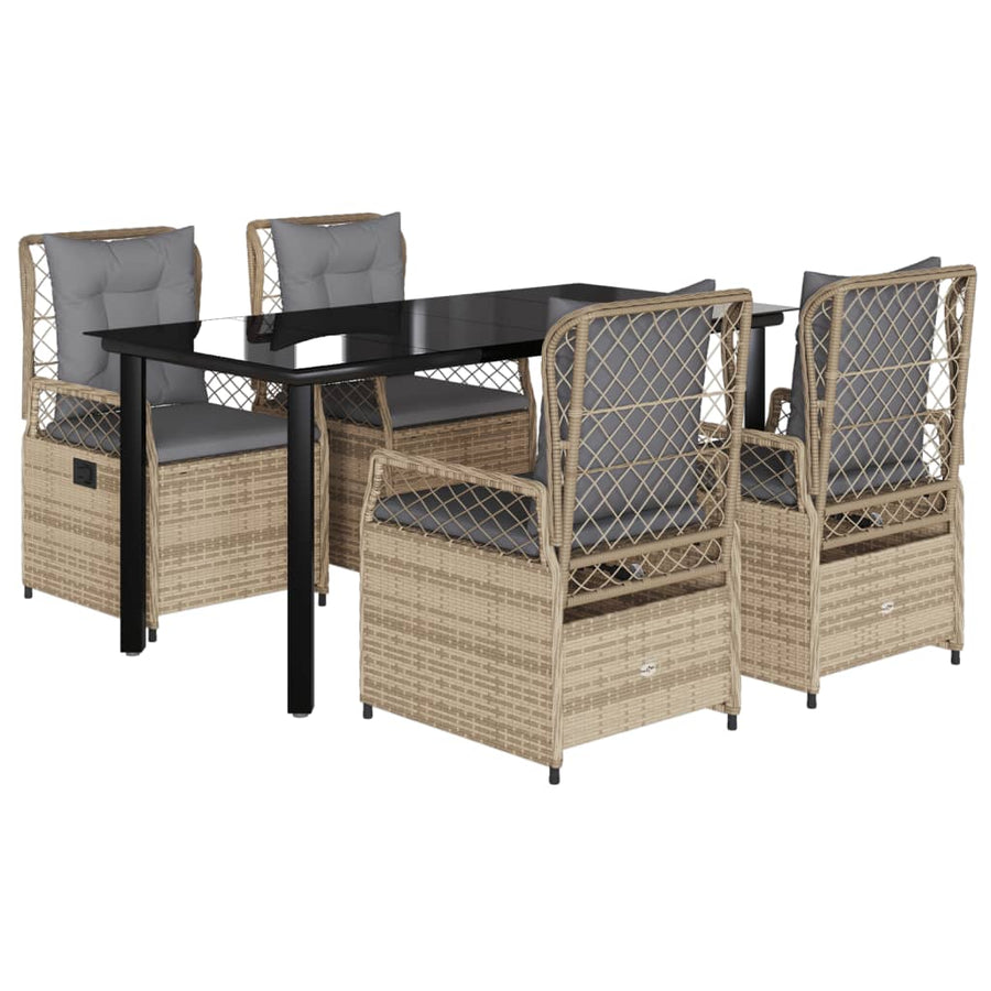 5-delige Tuinset met kussens poly rattan beige