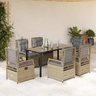 7-Piece Poly Rattan Garden Furniture Set with Cushions - Beige