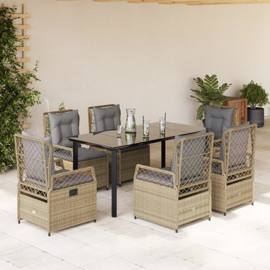 7-delige Tuinset met kussens poly rattan beige