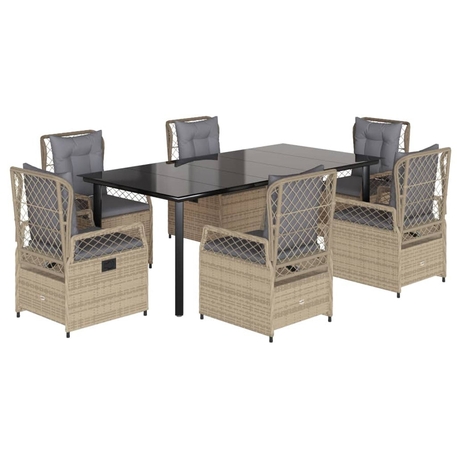 7-Delige Tuinset Met Kussens Poly Rattan 6 200 x 100 x 74 cm Beige