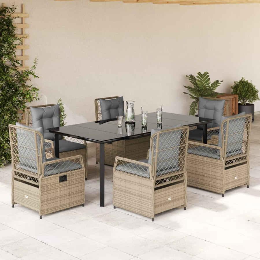 7-Delige Tuinset Met Kussens Poly Rattan 6 200 x 100 x 74 cm Beige