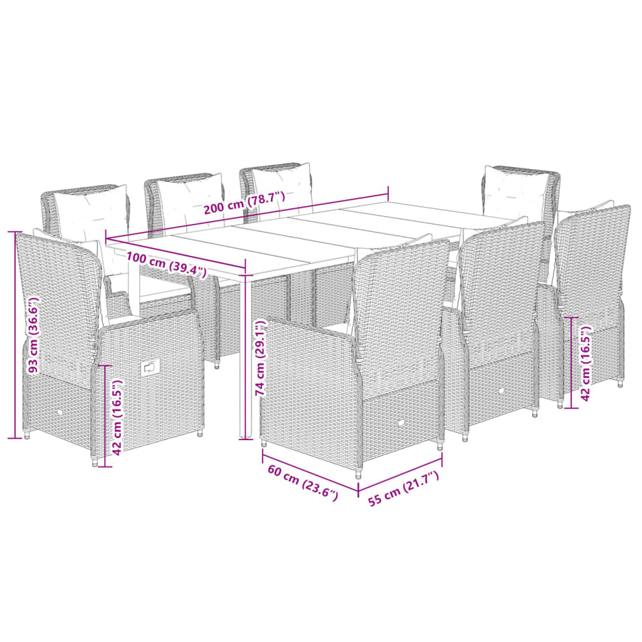 9-Delige Tuinset Met Kussens Poly Rattan 8 200 x 100 x 74 cm Beige