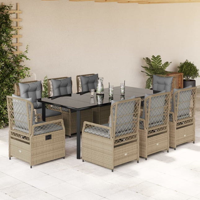 9-delige Tuinset met kussens poly rattan beige