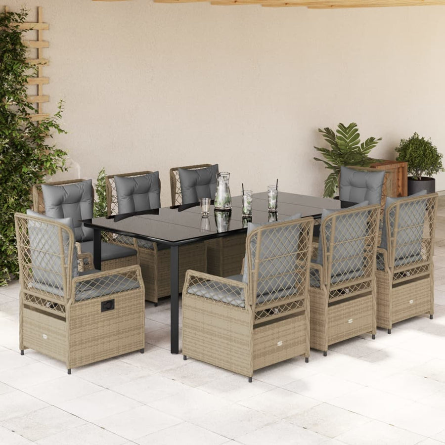 9-Delige Tuinset Met Kussens Poly Rattan 8 200 x 100 x 74 cm Beige