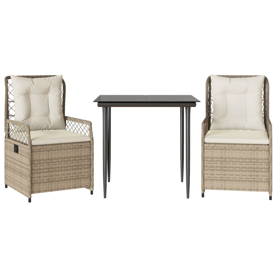 3-delige Tuinset met kussens poly rattan beige