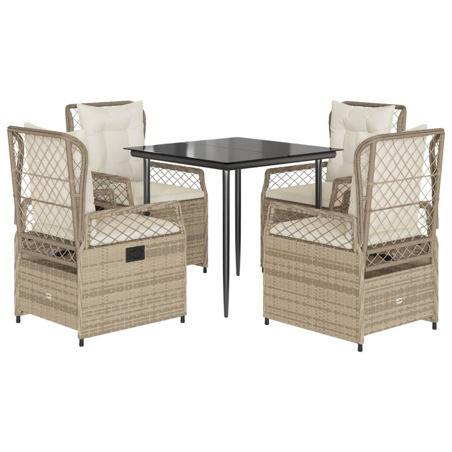 5-delige Tuinset met kussens poly rattan beige