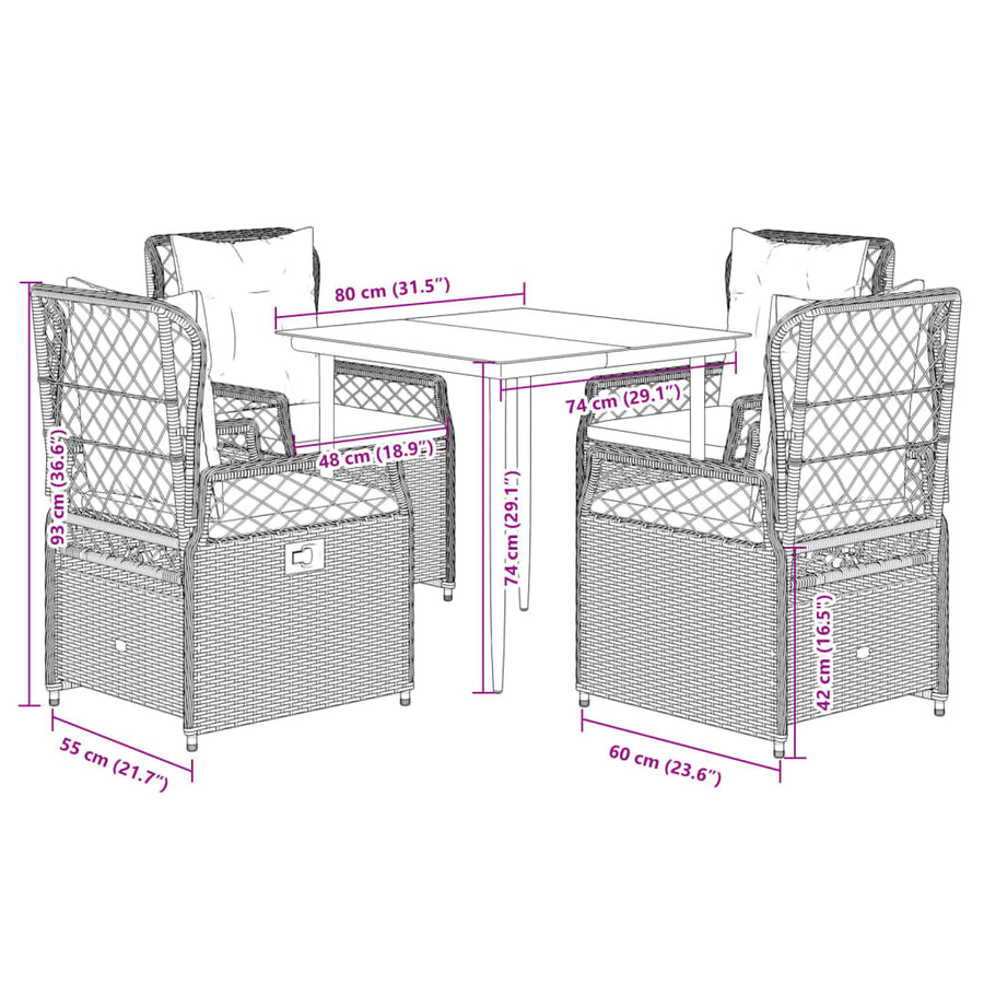 5-delige Tuinset met kussens poly rattan beige
