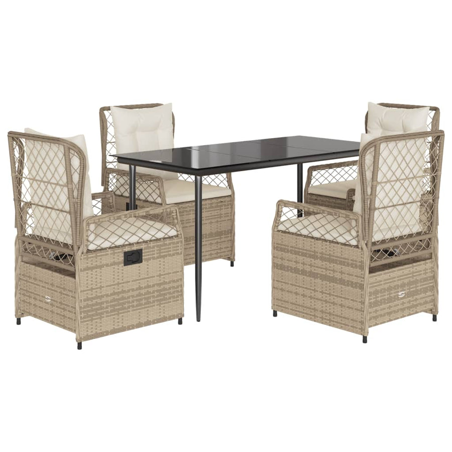 5-Delige Tuinset Met Kussens Poly Rattan 4 140 x 70 x 74 cm beige en crèmewit