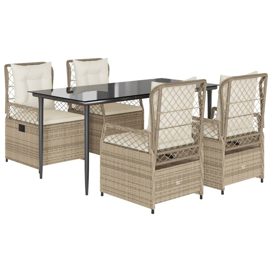 5-delige Tuinset met kussens poly rattan beige