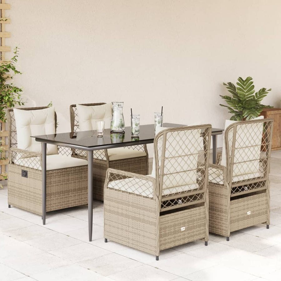 5-delige Tuinset met kussens poly rattan beige