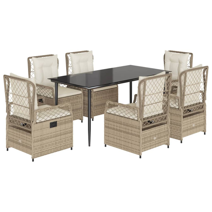 7-delige Tuinset met kussens poly rattan beige