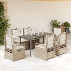7-Piece Poly Rattan Garden Furniture Set with Cushions - Beige