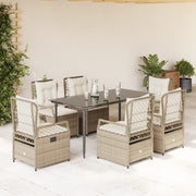 7-Piece Poly Rattan Garden Furniture Set with Cushions - Beige