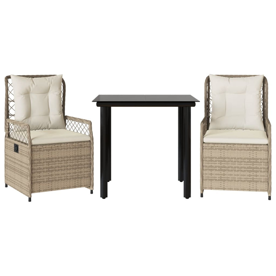 3-delige Tuinset met kussens poly rattan beige
