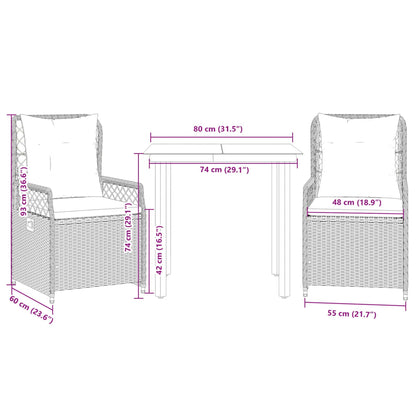 3-delige Tuinset met kussens poly rattan beige