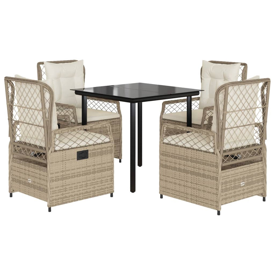 5-delige Tuinset met kussens poly rattan beige