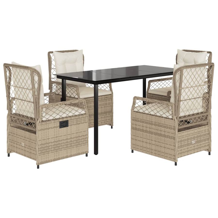 5-Delige Tuinset Met Kussens Poly Rattan 4 140 x 70 x 74 cm beige en crèmewit