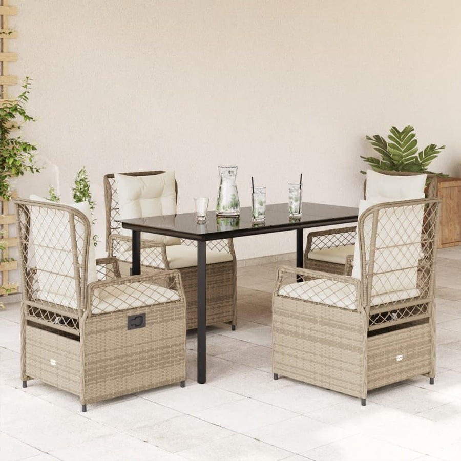 5-Delige Tuinset Met Kussens Poly Rattan 4 140 x 70 x 74 cm beige en crèmewit