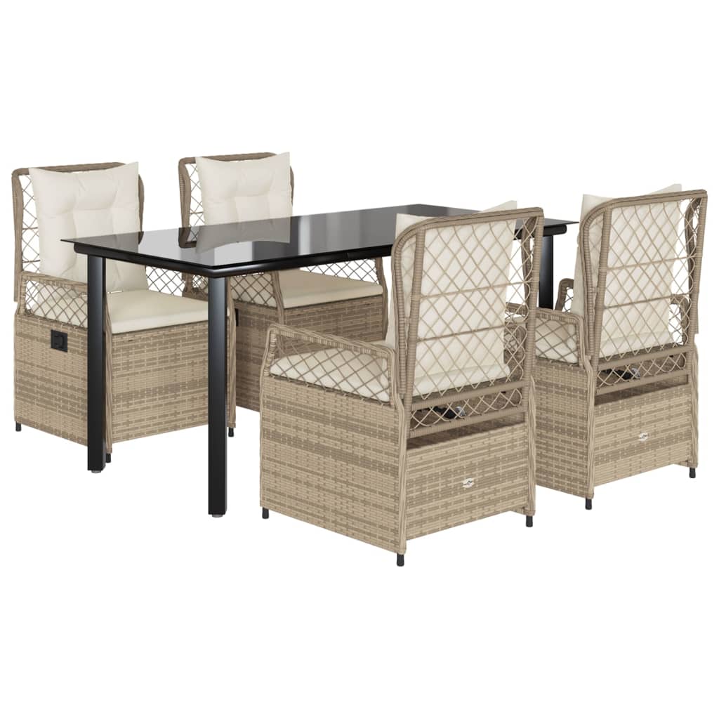 5-delige Tuinset met kussens poly rattan beige