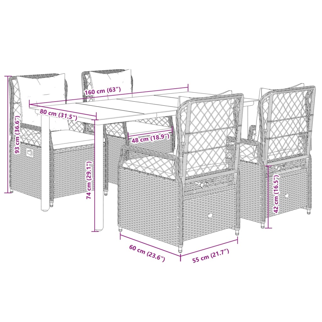 5-delige Tuinset met kussens poly rattan beige