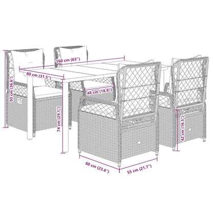 5-delige Tuinset met kussens poly rattan beige