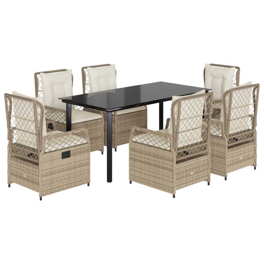 7-delige Tuinset met kussens poly rattan beige