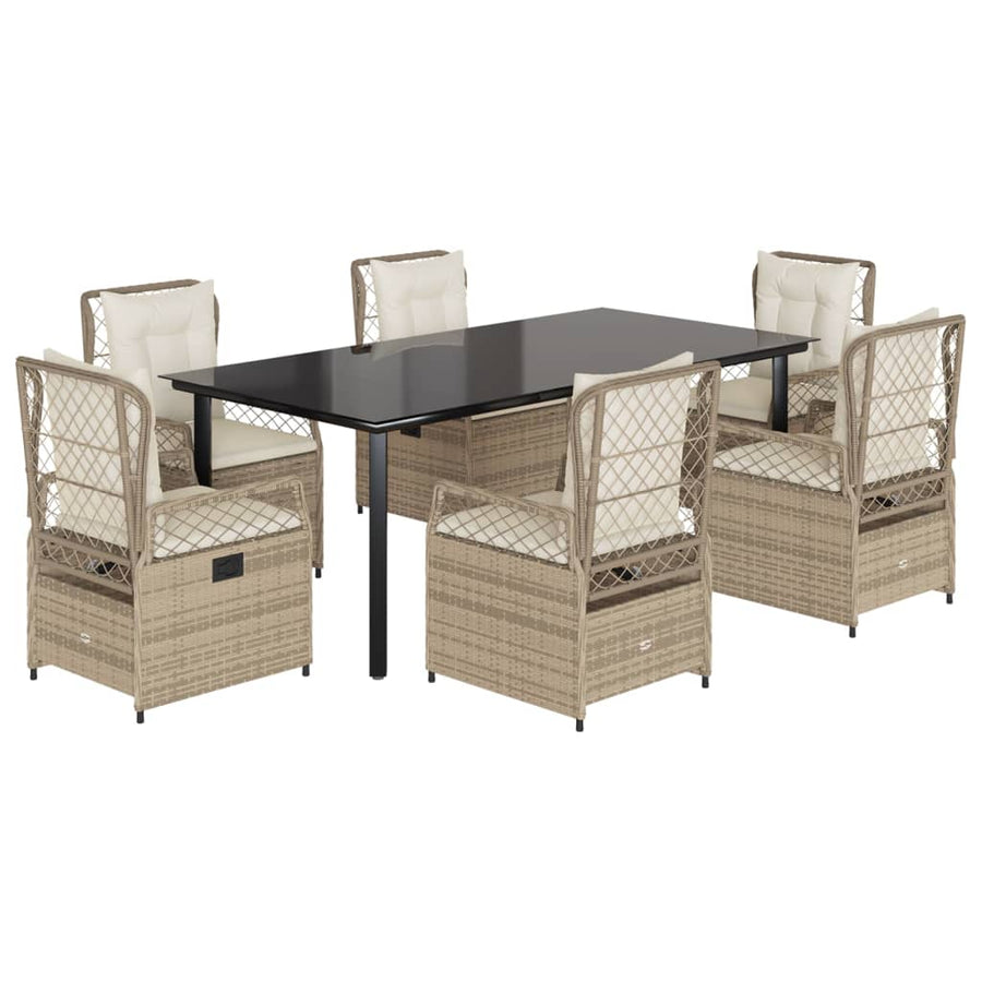 7-Delige Tuinset Met Kussens Poly Rattan Beige