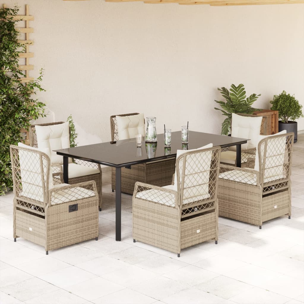 7-Delige Tuinset Met Kussens Poly Rattan Beige