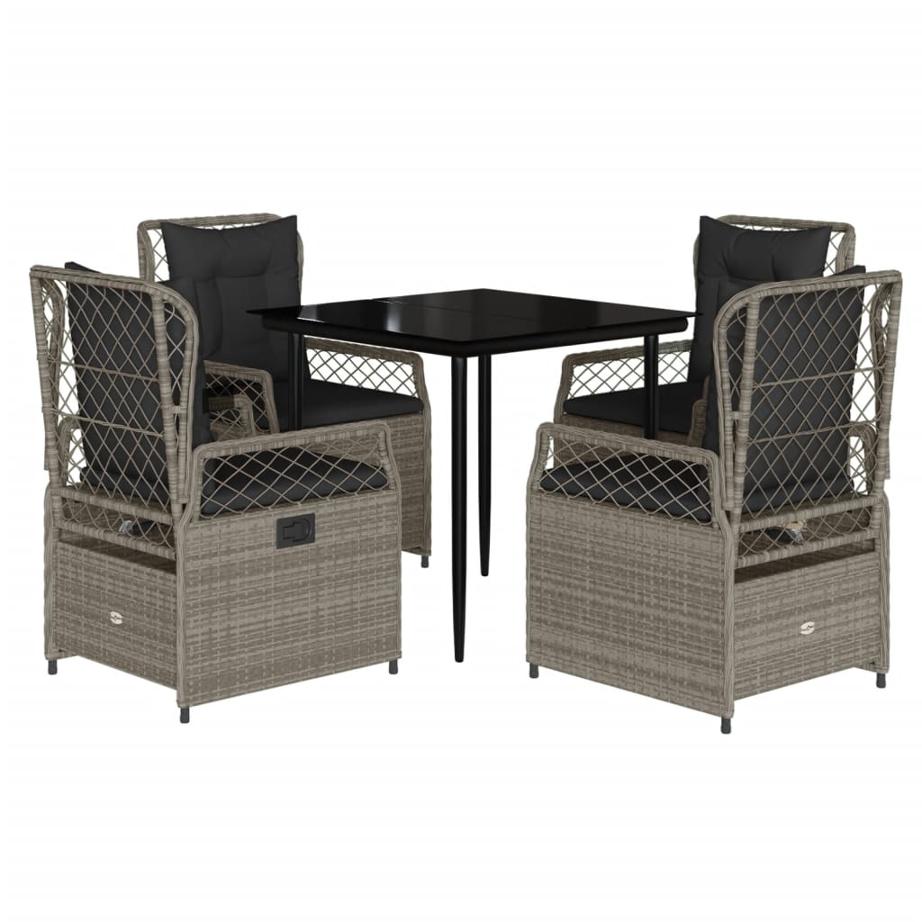 5-delige Tuinset met kussens poly rattan lichtgrijs