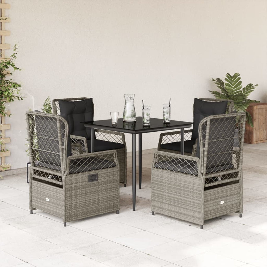5-delige Tuinset met kussens poly rattan lichtgrijs