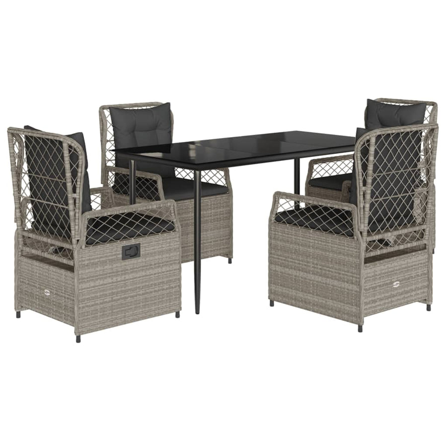 5-delige Tuinset met kussens poly rattan lichtgrijs